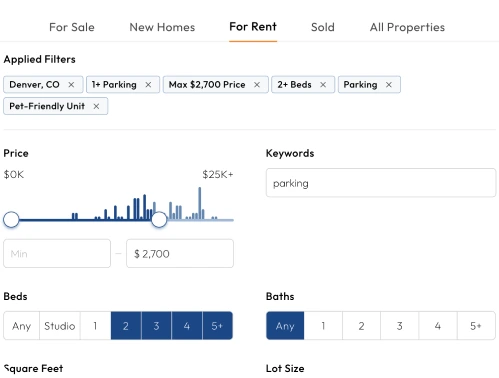 Homes.com: a natural-language rental request turned into visible, editable filters.