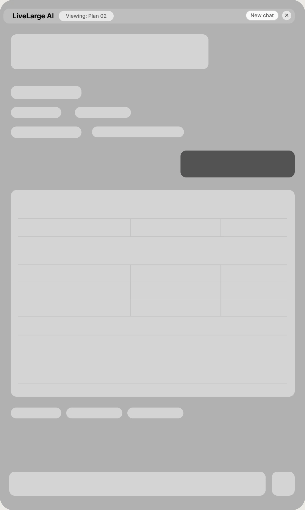 Wireframe: the panel is wider to fit a comparison table.