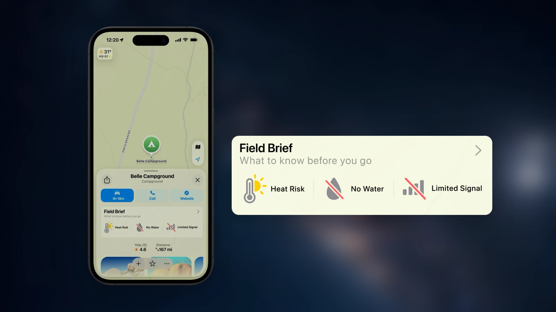 Field Brief preparation signals and place details within Apple Maps
